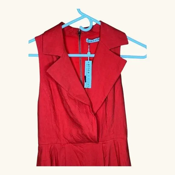 ALICE + OLIVIA Meritt Pleated Linen Romper in Chili Pepper Size 2 - Picture 3 of 9